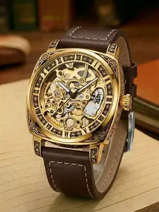 A men's alloy business style luminous carved automatic tourbillon hollow mechanical watch Analog Mechanical Watch