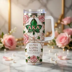 Alpha Kappa Alpha Tumbler 40oz, Feminine Stainless Steel Cup, Perfect AKA Gift, Flask Travel Cup