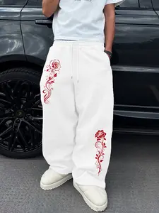 Men's Multi-Color Casual Sweatpants, Loose Fit, Gothic Print, Drawstring Waist, Comfortable Street Style, Athleisure Style Bottoms, Ideal for Daily Wear, Sports, Parties