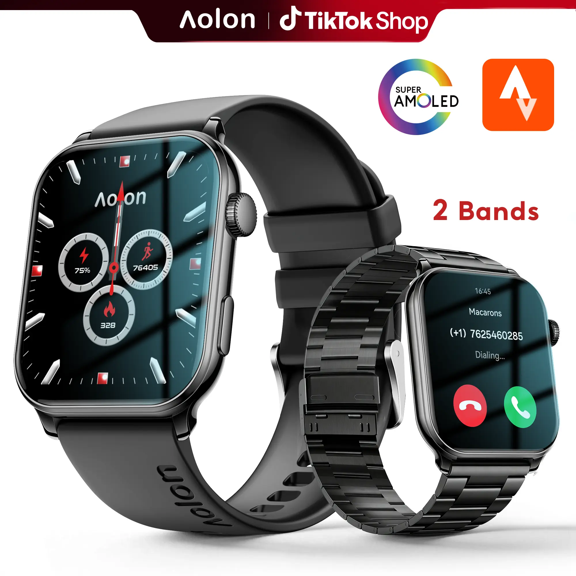 【Business Style】Huafit&Aolon GTS3 Smartwatch, 8.8mm Ultra-Thin, 1.85" AMOLED AOD Screen, New Digital Crown, WhatsApp Call, 5-Day Standby, IP68 Waterproof, Bluetooth Monitor, Calorie Tracker for iOS & Android, Wristwatch Wearable#sohochic#tiktokshopstockup