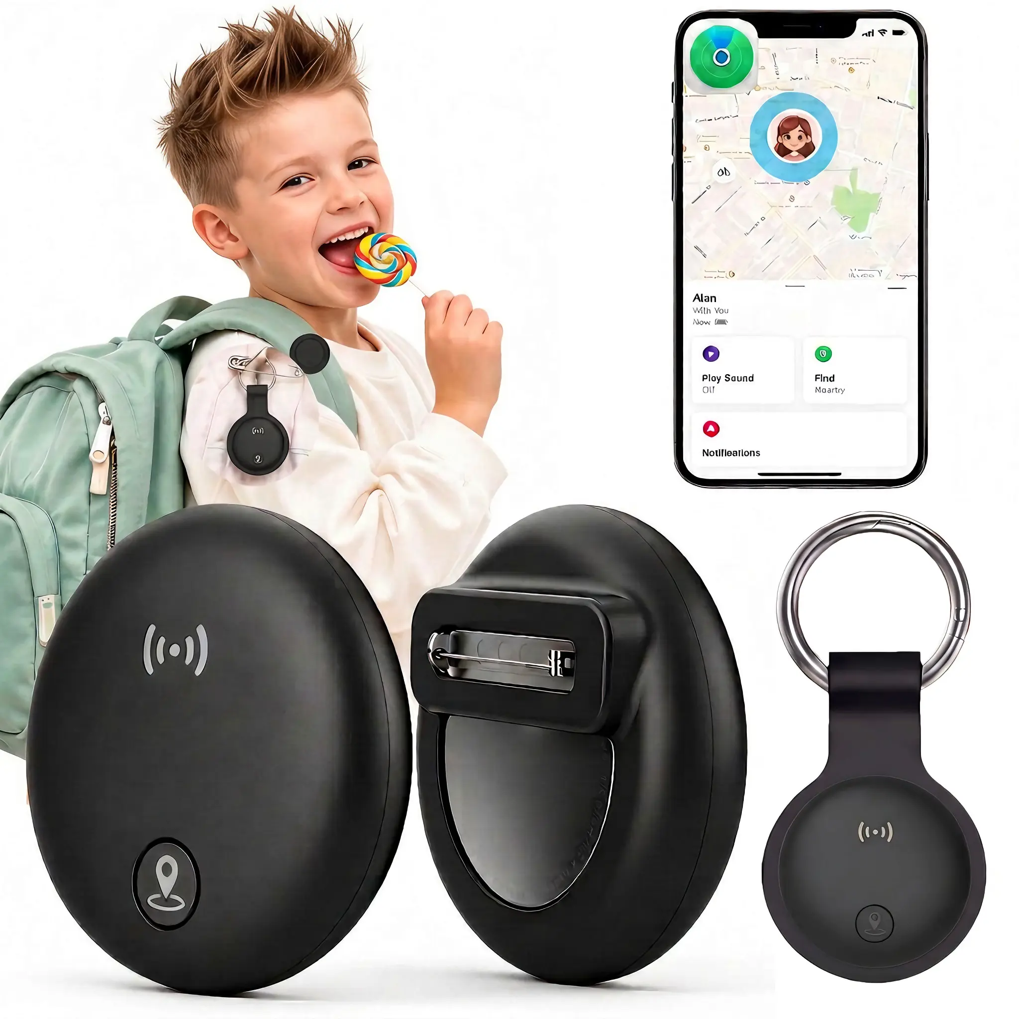 GPS Tracker - Compatible with IOS "Find My" Feature, No Monthly Fee/No SIM Card Required, Safety Pin That Doesn'T Require Drilling, Anti-Loss Device, IPX6 Water And Dust Resistant, Suitable for Children, Seniors, Clothing, And Backpacks