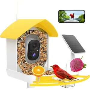Bird Feeder with Camera, Birds AI Identify, Motion Detection with Real-Time Notice, WiFi FHD Bird Camera, Auto Capture, Solar  Outdoor  Bird House, IP65 ,Yellow