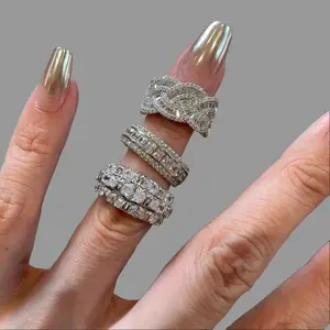 Layered Luxurious Heavy Craft Diamond Ring Sparkling Old Money Style Index Finger Ring High-end Sense of Luxury adjustable design