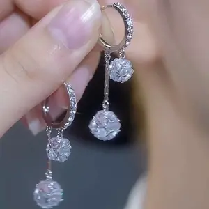 Crystal Tassel Ball Earrings 14K Gold Plated Sparkling Rhinestone Long Drop Design, Chic Elegant Fashion Jewelry Statement Earrings DZEH2630