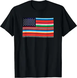 100% Cotton American Serape Blanket Striped Flag T-Shirt