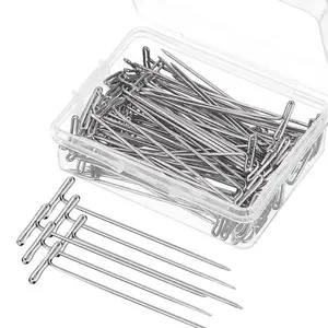 100 Stainless Steel Foam Hairpin Set, Durable Sewing T-Type Needles, Ideal for Wigs and Office Use, Includes Convenient Plastic Box, Needle Crafts Kit