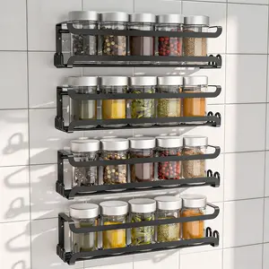4PACK Wall Mounted Spice Rack with 8 Hooks Spice Organizer Shelf for Stove Cabinet Pantry Door Screw or Adhesive Spice Shelf Hanging Wall Spice Rack in Kitchen and RV