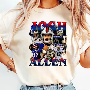Josh Allen T-Shirts Graphic Tee Vintage Buffalo Football Unisex, Apparel for Game Day, Gift for Football Fans