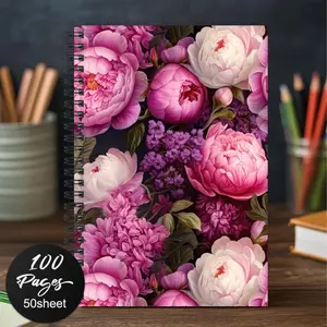 1pc Elegant Pink and White Peony Spiral Notebook Journal - perfect for journaling, daily lists, calendars, an ideal gift for family, friends, colleagues, notebooks, and diaries, Spiral Bound Notepad