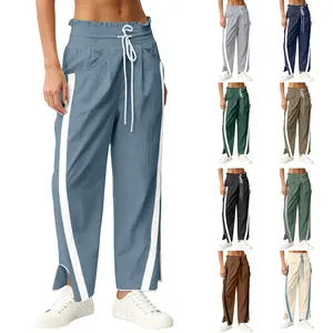 Naeduo Women's Baggy Wide Leg Pants Casual Drawstring Elastic Waist Contrast Color Workout Y2K Track Pants Striped Sports Bottoms All Seasons Lightweight Parachute Fabric for Hyrox SpringStatements