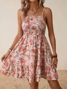 Spring Summer Women's Sleeveless Floral Print Boho Bohemian Dress, Casual Loose-Fitting Design, Perfect for Daily Wear & Outdoor Activities, Boho Floral Ruffle