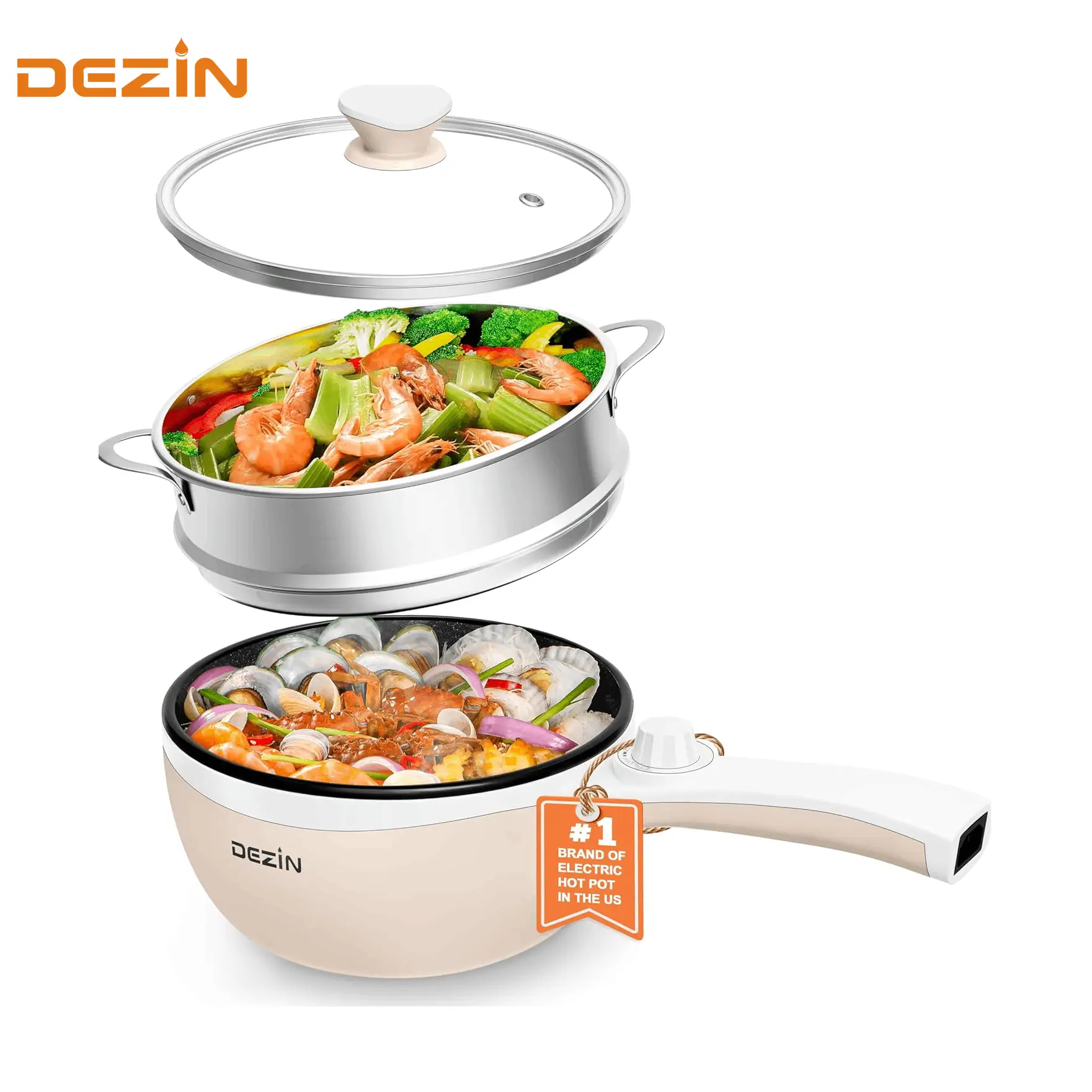 Dezin Electric Cooker Upgraded, Non-Stick Sauté Pan, 1.5L Mini Electric Fondue Pot for Cheese, Stir Fry, Roast, Steam with Power Adjustment, Perfect f