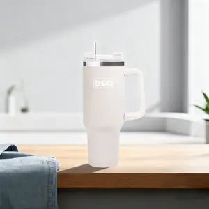 40 oz portable insulated vacuum cup - handle with straw and lid, travel coffee cup, men's and women's gift, Christmas and New Year hot/cold coffee, tea and beer gift, suitable for office, home, sports and car (khaki)