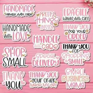 Pink Small Business Sticker Bundle - 12 Feminine Designs for Packaging - Perfect for Thanking Customers - Varying Sizes up to 2 1/2"