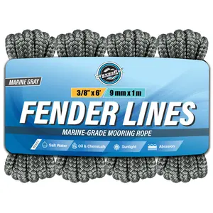 WavesRx Premium Fender Line - 4 Pack | Double Braided Nylon Boat Lines and Ropes for Docking Buoys & Fenders | Marine Dock Ropes for Boats, Pontoons, Sailboats & PWC with Free Ventilated Storage Bag