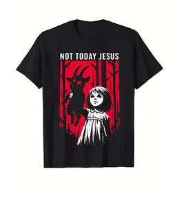 Eerie 'MBT THRAY LESNS' Demon Goat Girl T-Shirt, Folk Art Horror Graphic Tee, Soft 100% Cotton, Perfect Gift for Dark Art & Witchy Fans