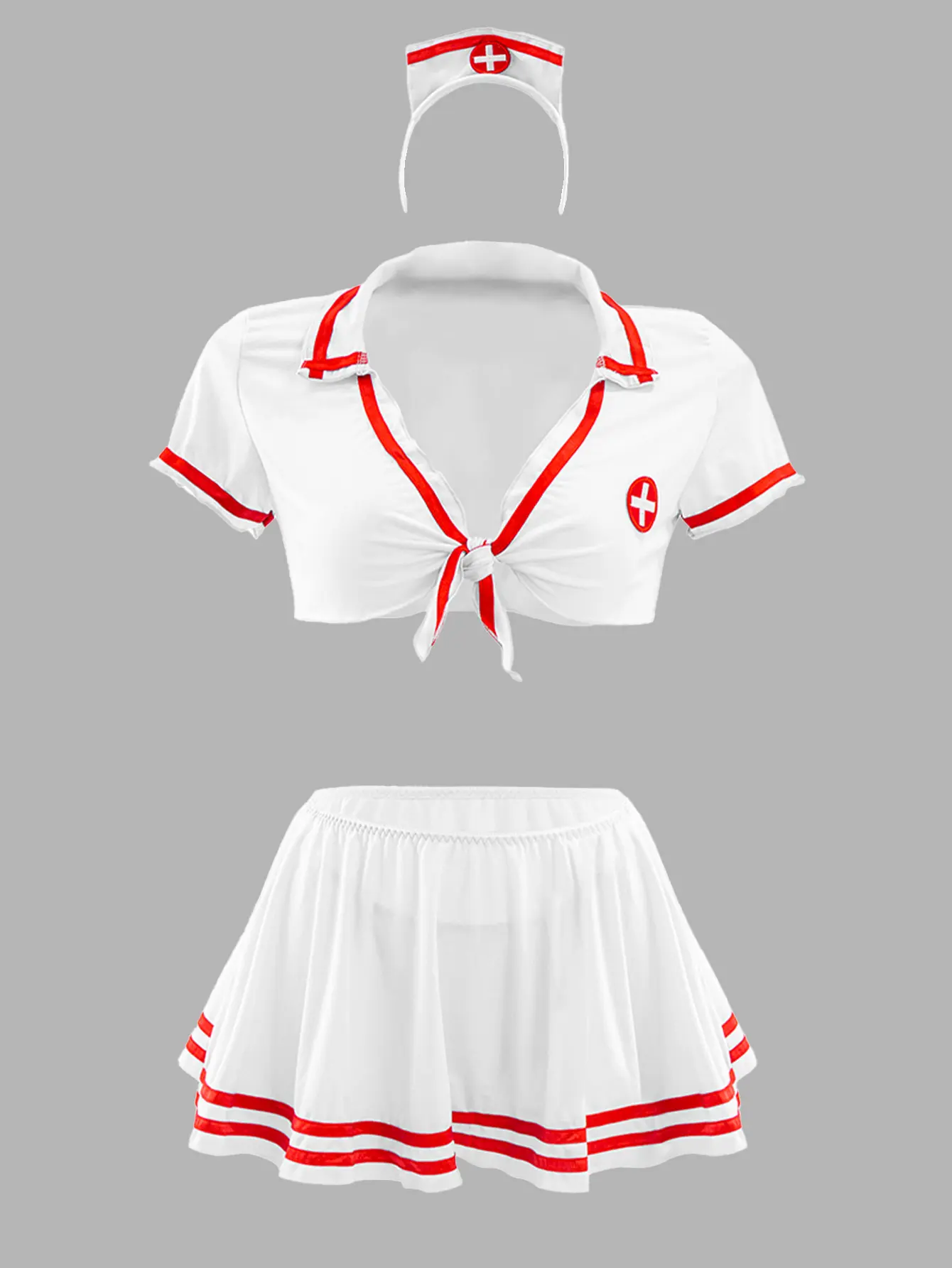 Four piece sexy hot and tempting cosplay nurse Christmas element women's sexy plus size set Womenswear Clothes witchy clothes outfit Party Costumes Red And White