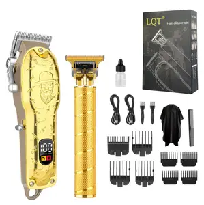 LQT All-In-One Gold Men's Hair Cutting Kit, Cordless Rechargeable Hair Clipper & T-Blade Trimmer with LCD Screen, Complete Home Barber Set with Full Accessories, Save Money on Barbers for DIY Haircuts, Beard Care & On-the-Go Travel