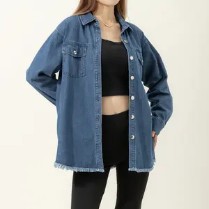 MIDIROSS Women's Casual Denim Button Down Distressed Jacket