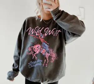 Wild West Sweatshirt Oversized Western Graphic Print Hoodie Comfort Colors Retro Wild West Cowgirl Shirt Nashville Rodeo Horse Sweatshirt