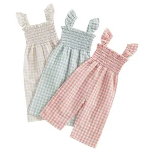 Toddler Baby Little Girl Wide Leg Romper Fly Sleeveless Ruffle Smocked Overalls Jumpsuit Boho Summer Clothes 6M-4T
