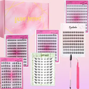 6 boxes of glue free and non removable cluster makeup grafting false eyelash tool gift box, C roll glue free eyelash mixed grafting false eyelash+eyebrow clip+eyelash brush beauty gift Eyelashes Extension Set, Cosmetic