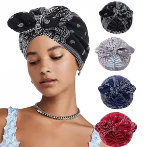 2Pack Satin Lined Beanies for Women Chemo Headwear Sleeping Cap Turban Hat Cashew Print Knot Bonnet Cancer Hats Head Coverings Head Wraps