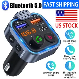 Wireless 5.0 FM Radio Transmitter for Car, Summer MP3 Music Player, QC3.0 PD 20W USB Car Charger with Ambient Light & Hands-free Phone Calling, Car Accessories