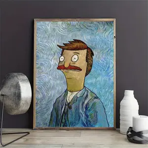 Frameless 2D Flat Funny Portrait Bob Belcher Poster, Bob's Burgers Canvas Painting, Abstract Vintage Wall Art for Living Room & Bedroom, Abstract Pattern Print
