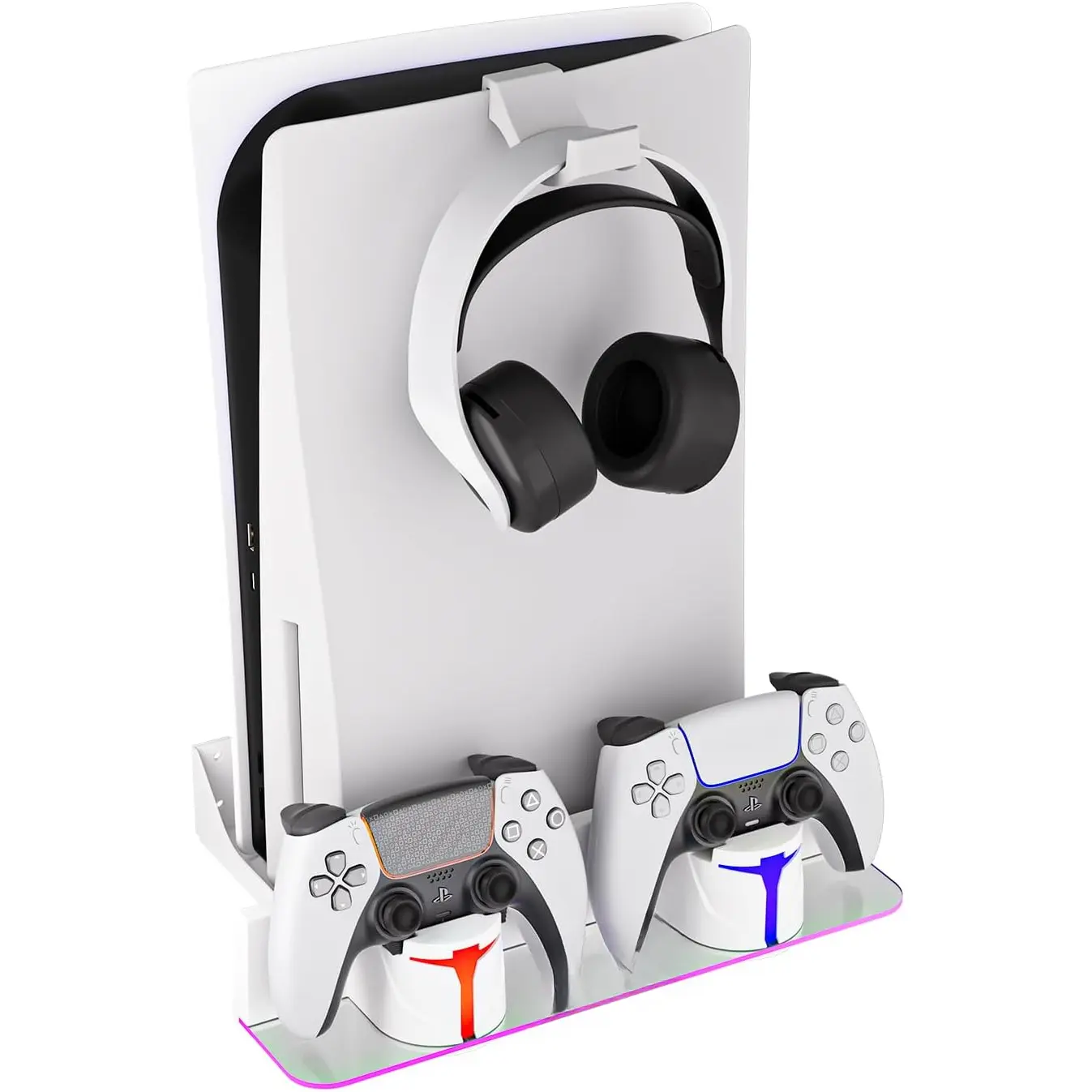 PS5 Wall Mount Kit with  Station, Compatible with  5/Slim/Pro Disc & Digital Version, Dual Use  Station with Multi-Mode RGB Light, White