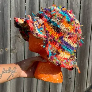 Crochet4Yah Handcrafted Scrap Yarn Bucket Hat for Men and Women Unique One-of-a-Kind Fashion Accessory Made with Love and Prayer