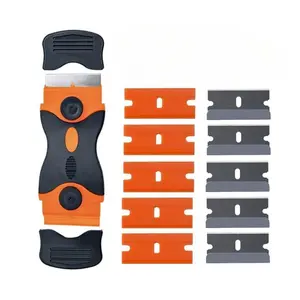 Double-sided Scraper with 10 Razor Blade, Auto Film Sticker Glue Ice Remover Razor Gap Glass Kitchen Car Cleaner Squeegee Knife