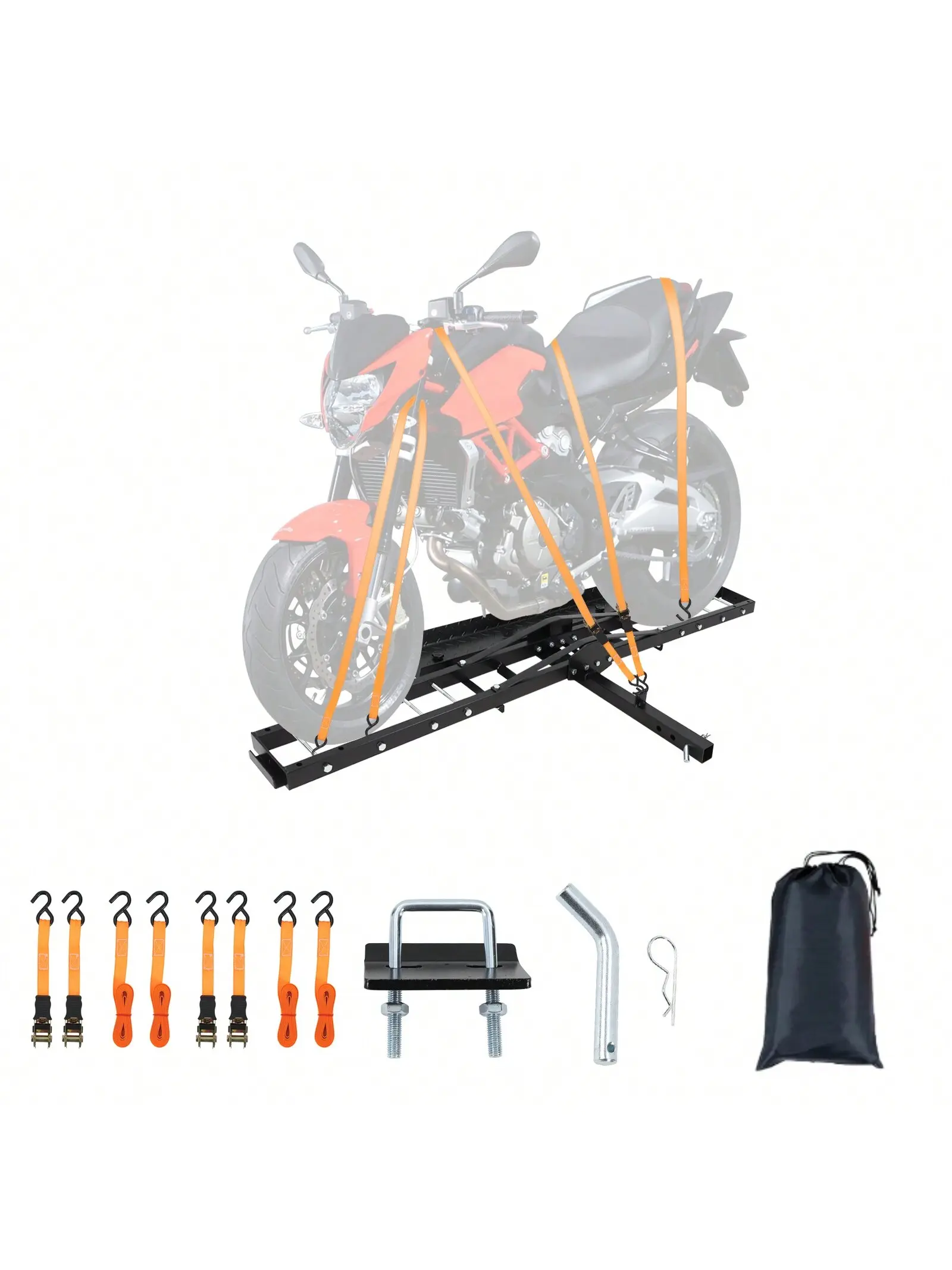 Gaomon Hitch Mount Motorcycle Carrier - Powder Coated Heavy Duty Solid Steel Frame, 500lbs Cap., 2" Receiver, 39.37"x6.89", Easy Set Up, Ramp, Straps, Hitch Tightener, 5.5"W Max Tire Fit, Dirt Bike/Scooter Secure Carry, Minimal Assembly Required, Universa