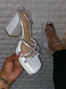 Audree Heel - (Wide Friendly) 3 COLORS, Comfort, Padding, Block Heel, Sparkly, Rhinestone, Wide Foot Model womens  heels