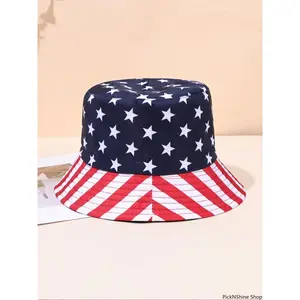 4th of July Patriotic Bucket Hat, USA American Flag Stars Stripes Reversible Summer Sun Hat Fisherman Cap Men Women Independence Memorial Day