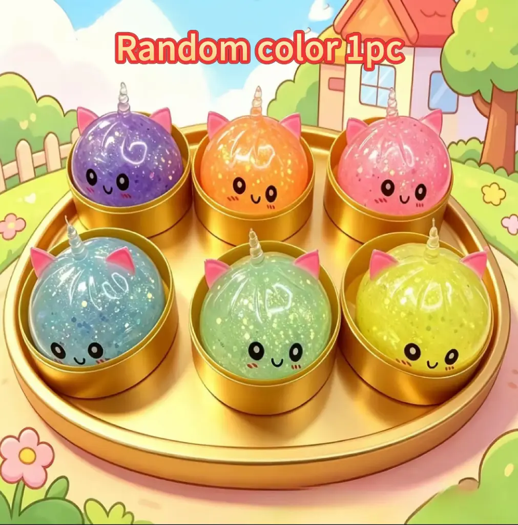 Unicorn Cat Squishy Stress Ball, Glitter Filled Slow Rebound Squeeze Toy, Cute Animal Sensory Fidget Toy, Random Color Anxiety Relief Toy for Kids & Adults