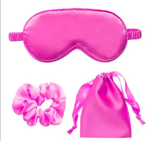 3-pieces Gift set! Silk Satin Sleeping Eye Mask+Hair Scrunchies Bands+Satin Drawstring Pouch