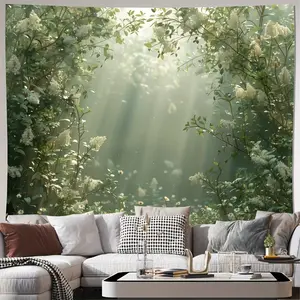 1 Sheet, Natural Green Floral Tapestry - Satin Wall Hanging for Living Room, Bedroom, Office Decoration |     Includes Easy Installation Kit religious decoration