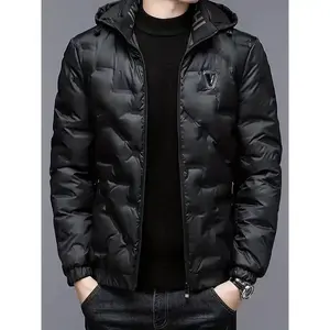 Men's Full Zip Hooded Jacket - Windproof High-Quality Polyester Fabric, Soft Lining, Full-Length Zipper Design, Casual Outdoor Winter Coat (Hand Washable)
