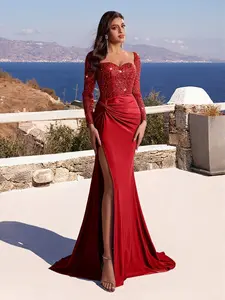 Sequined Beaded Long Sleeve Bodycon Dress, Evening Gown for Banquets, Parties, Dinner, Ballroom Dance, Cocktail Party