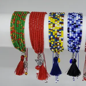 7 Strand Semanario Seed Beaded Bracelet with Evil Eye and Tassel. Custom Bracelet Orders Welcome.