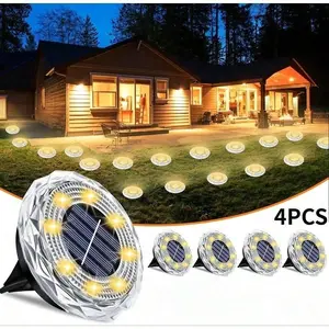 4/8/12PCS Solar Lights Outdoor Waterproof 8 LED Solar Ground Light Warm White Solar Buried Light for Patio Garden Lawn Driveway Yard Lighting