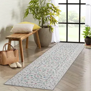 Garvee Runner 2'x6' Washable Floral Rug - Non-Slip, Low Pile Carpet Ideal for Living Room, Office, Bedroom, Bedside, Entryway in Beige