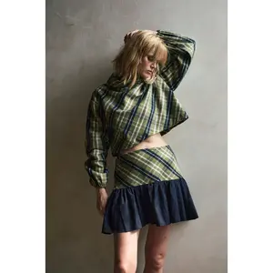 Sage Flannel Green Plaid Skirt