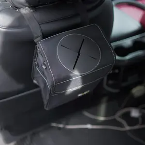 Car Trash Can with Lid - Trash Bag Hanging with Storage Pockets Leak Proof-SUV Organizer Collapsible and Portable Waterproof Truck Garbage Bin, 2.6 Gal Large Capacity Multipurpose Trash Bin for Van