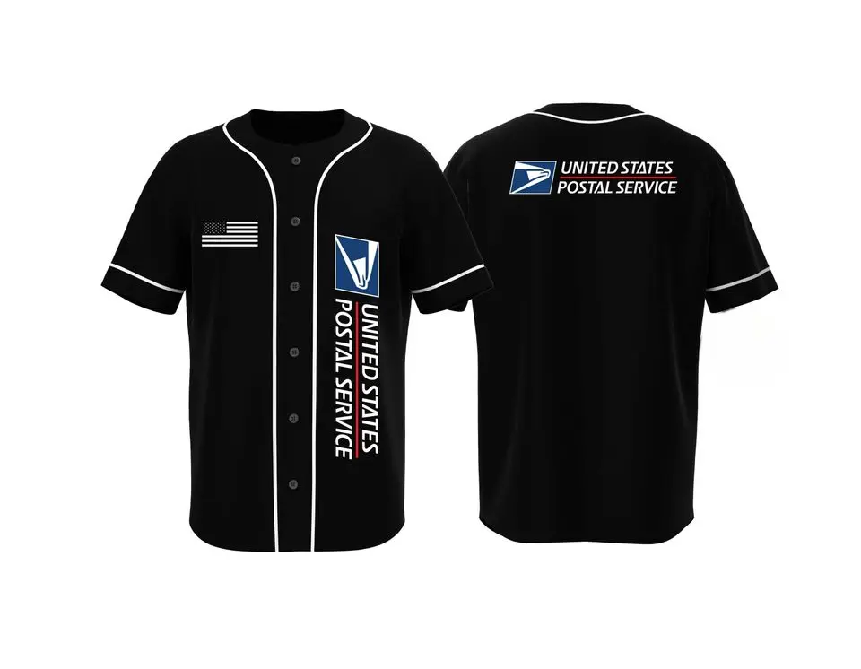Print 3D Postal Service Baseball Jersey, Button-up Baseball Jersey