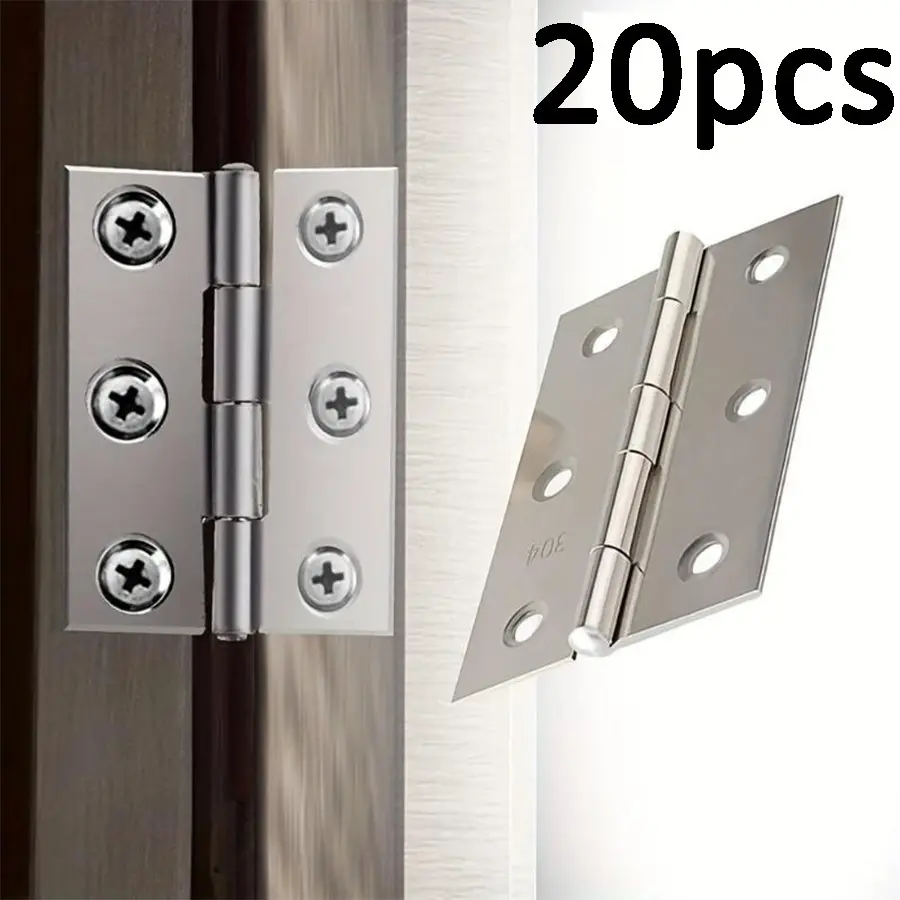 20 Pack Durable Stainless Steel Hinges, Fashionable Design for Cabinets, Windows, Wooden Boxes, Home Renovation Essentials, Size 6.6cm X 3.6cm