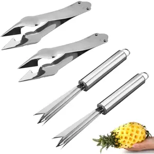 4 Pack Pineapple Peeler Pineapple Eye Remover Clip Stainless Steel Pineapple Eye   Strawberry Huller Pineapple Corer Cleaning  for  Pineapple Strawberries Stem