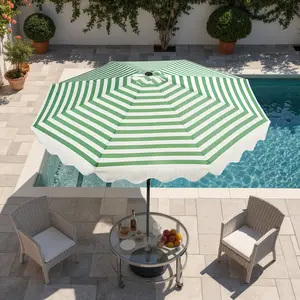 ALTRIGUS 10FT Solar LED Patio Umbrella, Scalloped Outdoor Table Market Umbrella with LED Lights, Vented Top, Tilt Adjustment, Crank, 8 Ribs for Backyard Poolside Deck Beach Lawn