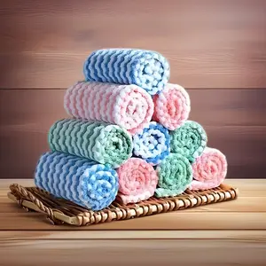 Get 10 Pieces of Ultra - Soft, Super - Absorbent Microfiber Dishcloths!Machine Washable, Ideal for Kitchen and Bathroom Cleaning cloth Multi-Purpose Non-Scratch Wire Dishcloth Dual-Sided Scrubber Dish Cotton Wipe Coral Pink dishwashing rag clothing set